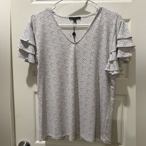 Adrianna Papell White and Black Ruffle Sleeve Blouse